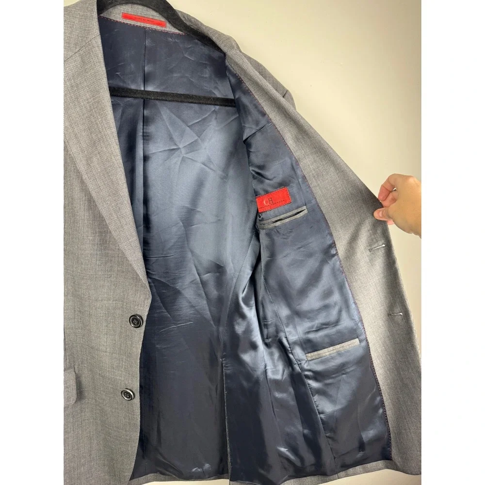 Carolina Herrera Mens Grey Two Button Blazer Jacket Made in Spain Size 42R